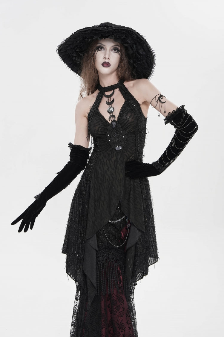 Modern Black Cut-Out Slim Sleeveless Halter Gothic Tank Top