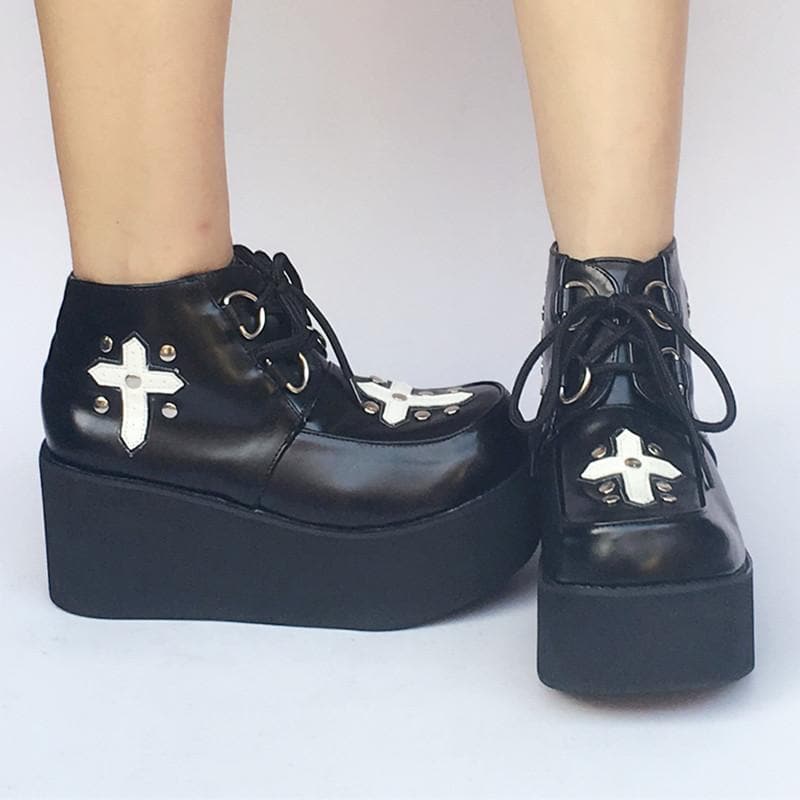 SP168085 Made Platform Black Shoes Custom Cross