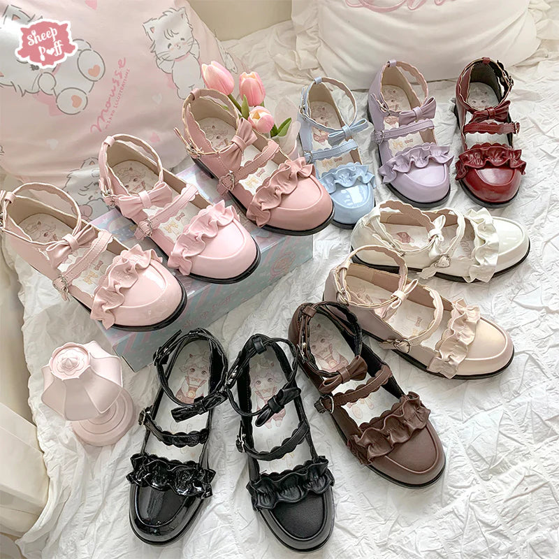 Ruffled Bowknot Mary Janes - Kawaii Lolita Shoes