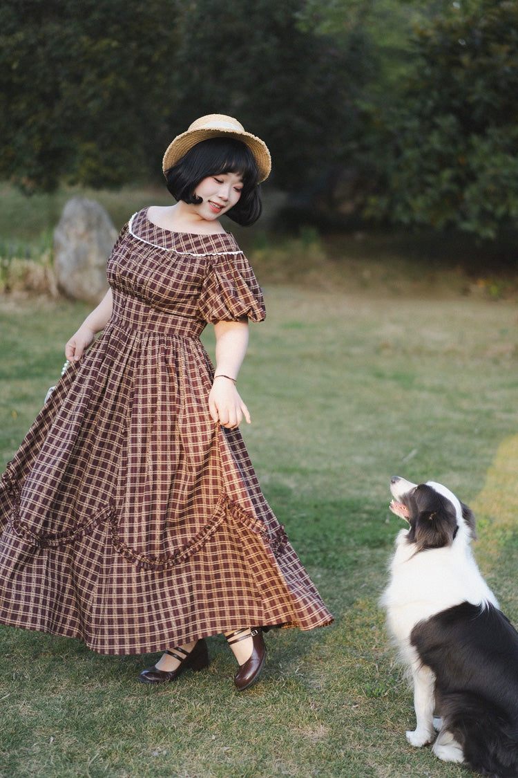 Crimson Forest Picnic Boatneck Tee-Frill Hem Vintage Elegant Lolita Gown