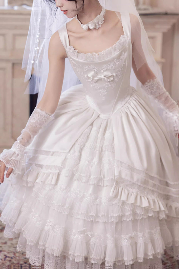 Ivory Rose Promise Multi-Tier Ruffle Front Bow Opulent Lolita JSK Set