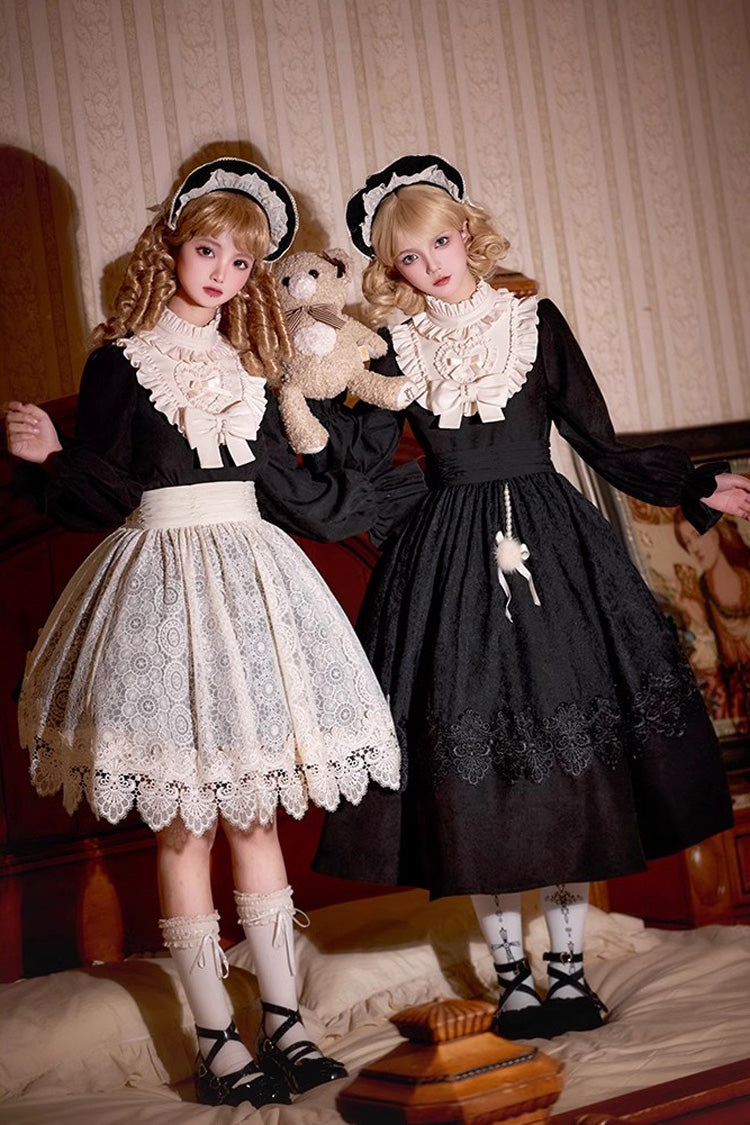 Black Long Sleeve Bow Lace Vintage Dress - Twilight Choir