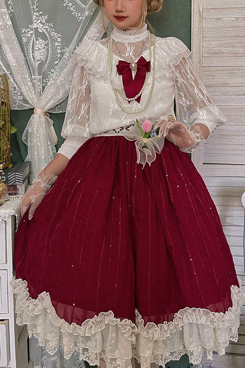 Wine Tulip Multi-Layer Ruffled Classic Lolita Skirt Dress - Altfashion Shop