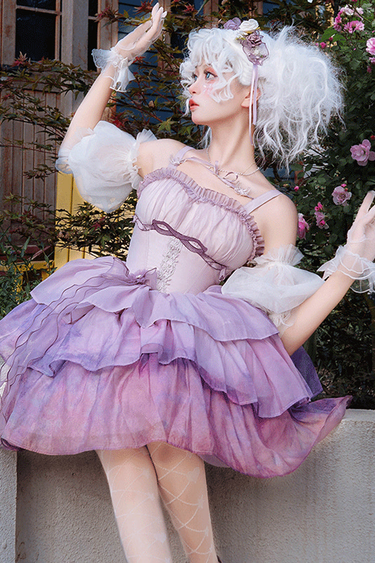Purple Gradient Oil Painting JSK with Triple Ruffles