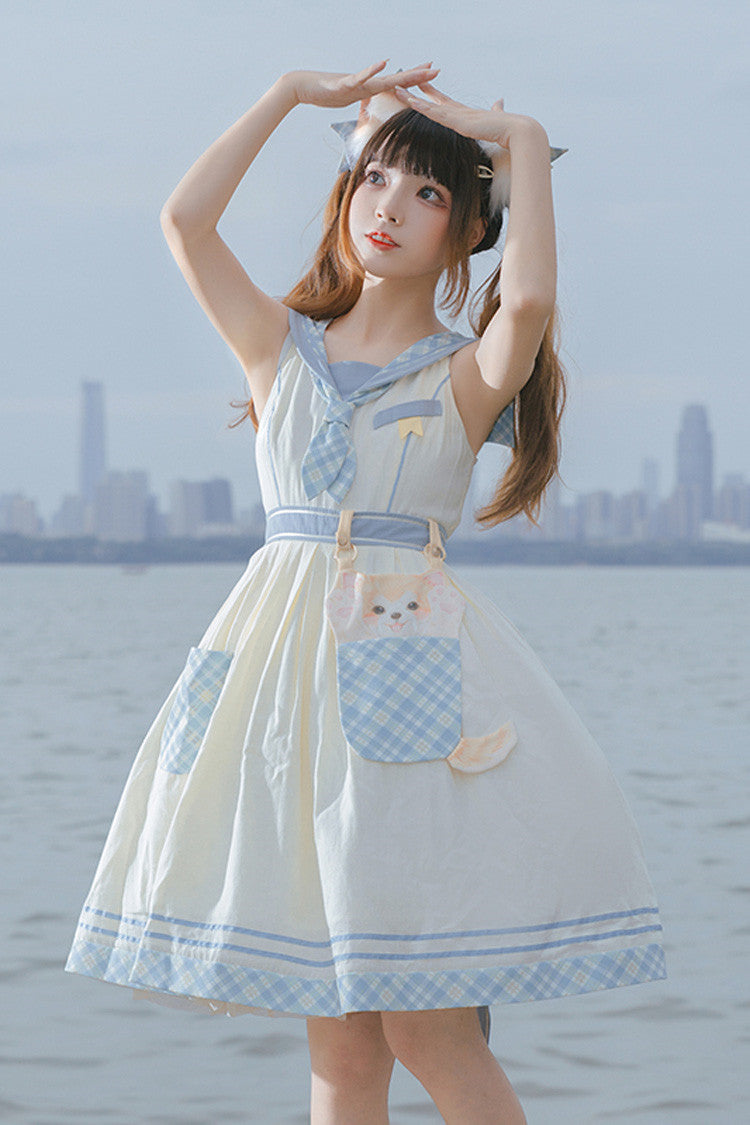 Navy White Cute Animal Printed Princess Sweet Lolita Jumper Dress
