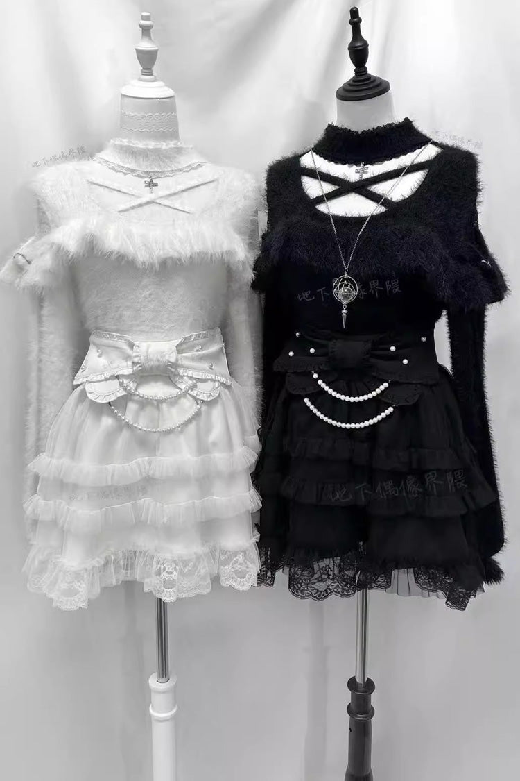 Pearl Ruffle Bow Jirai Kei Skirt