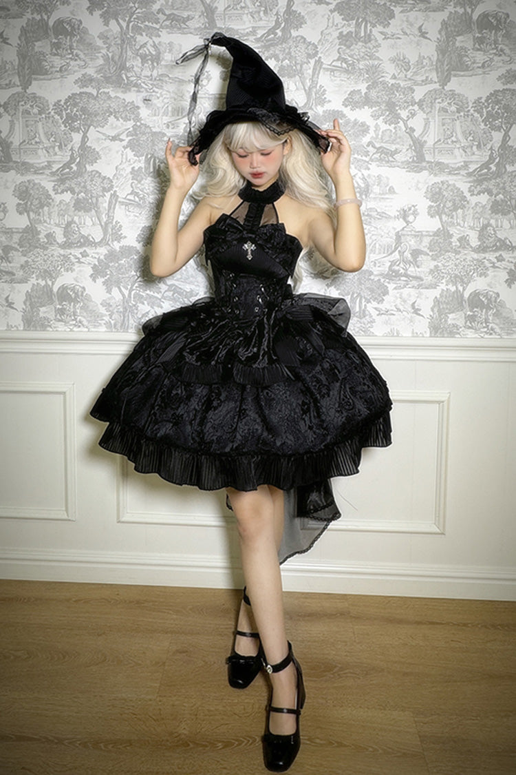Halterneck Ruffle Bow Gothic Lolita Dress with Drawstring, Mystery Doll Theme, 4 Colors