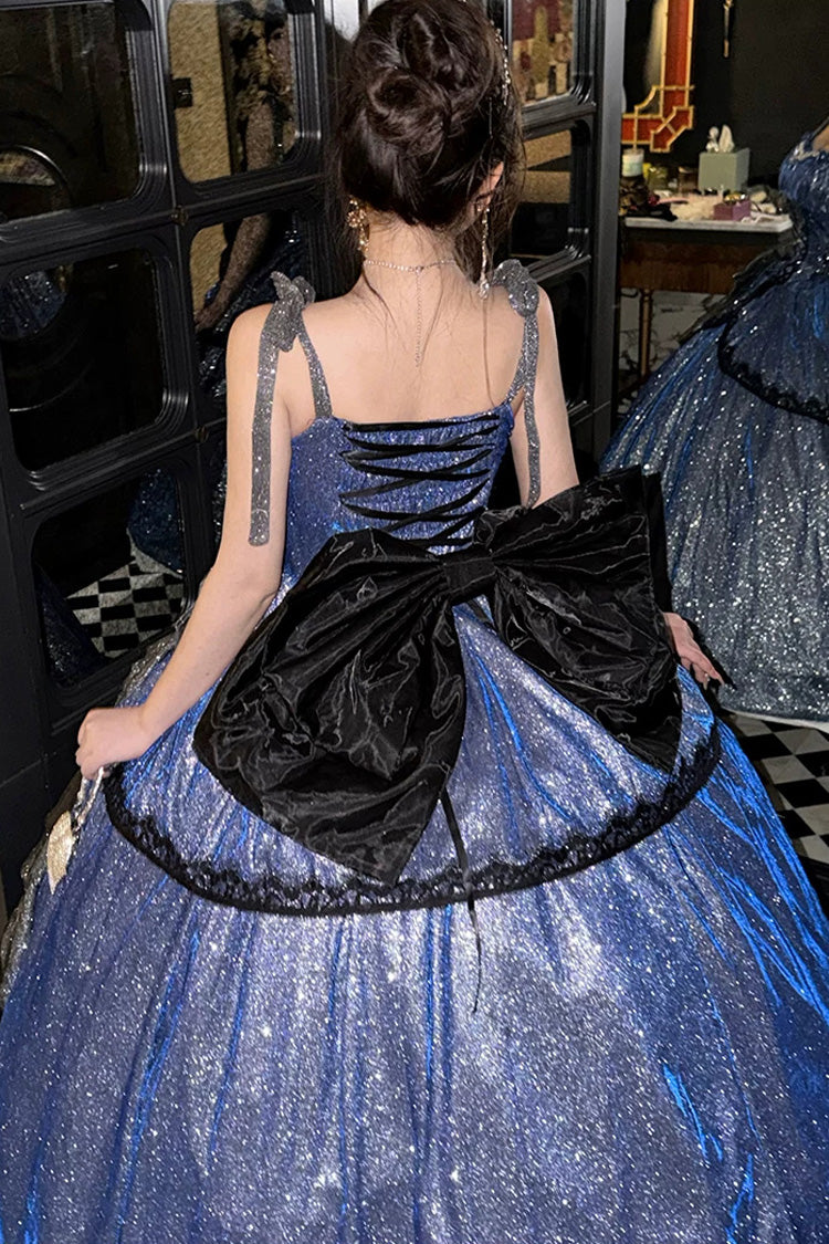 Sweet Lolita JSK Dress with Ruffled Bow and Asymmetric Cut - Blue