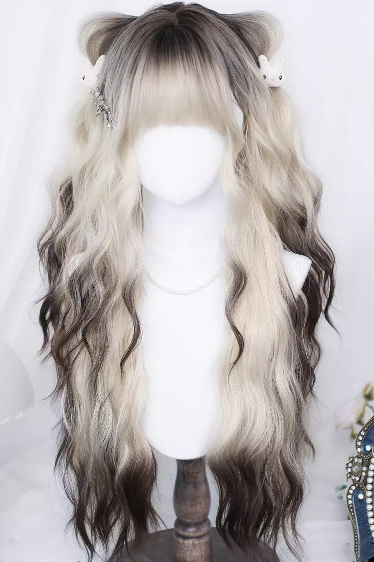 Blonde/Brown Siamese Ombre Wispy Bangs Curls Sweet Lolita Long Wig