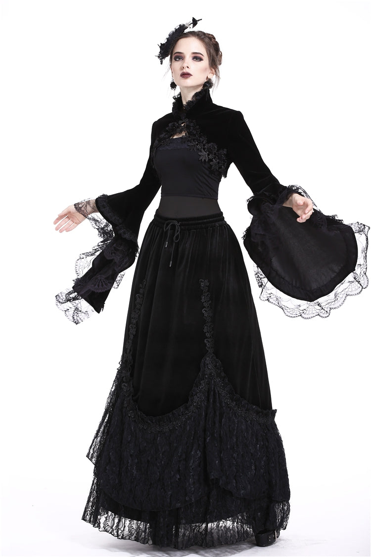 Multi-Layered Long Trumpet Sleeve Rosette Velour Gothic Bolero for Women Lace