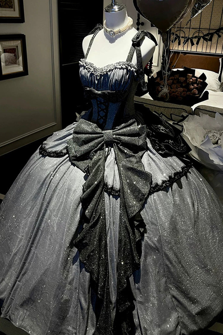 Asymmetric Glitter Bow Jsk Dress - Galaxy of Fallen Tears