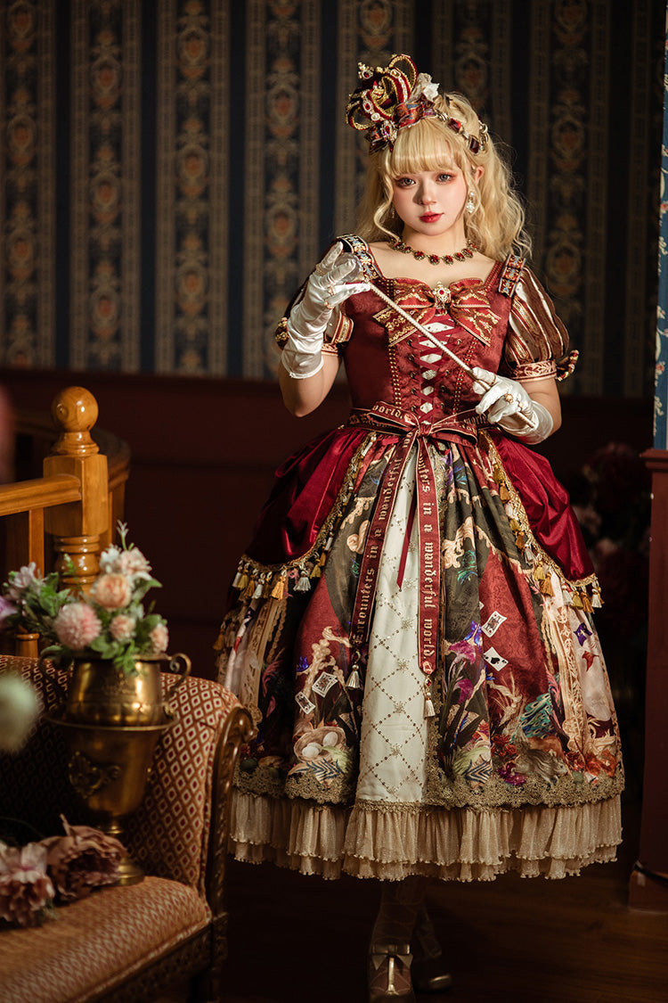 Red Kaleidoscope of Dreams Double-Layer Print Embroidery Bow Lace-Up Classic Vintage Gorgeous Lolita