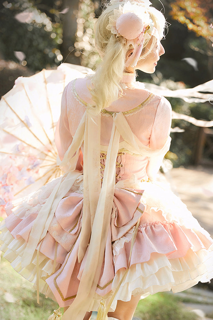 Blush White Pear Fantasy Multi-Layer Ruffle Lace Sweet Oriental Princess Jumper Dress