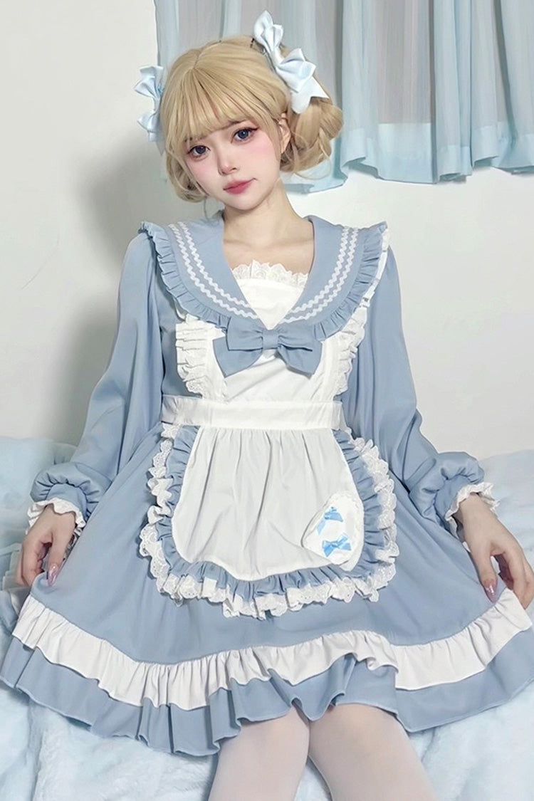 Blue Maid Long-Sleeved Ruffle Bow Sweet College Lolita Dress 2 Colors