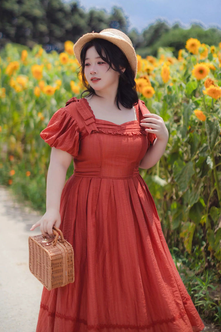 Square Collar Ruffled Bow Dress - Forest Gallery