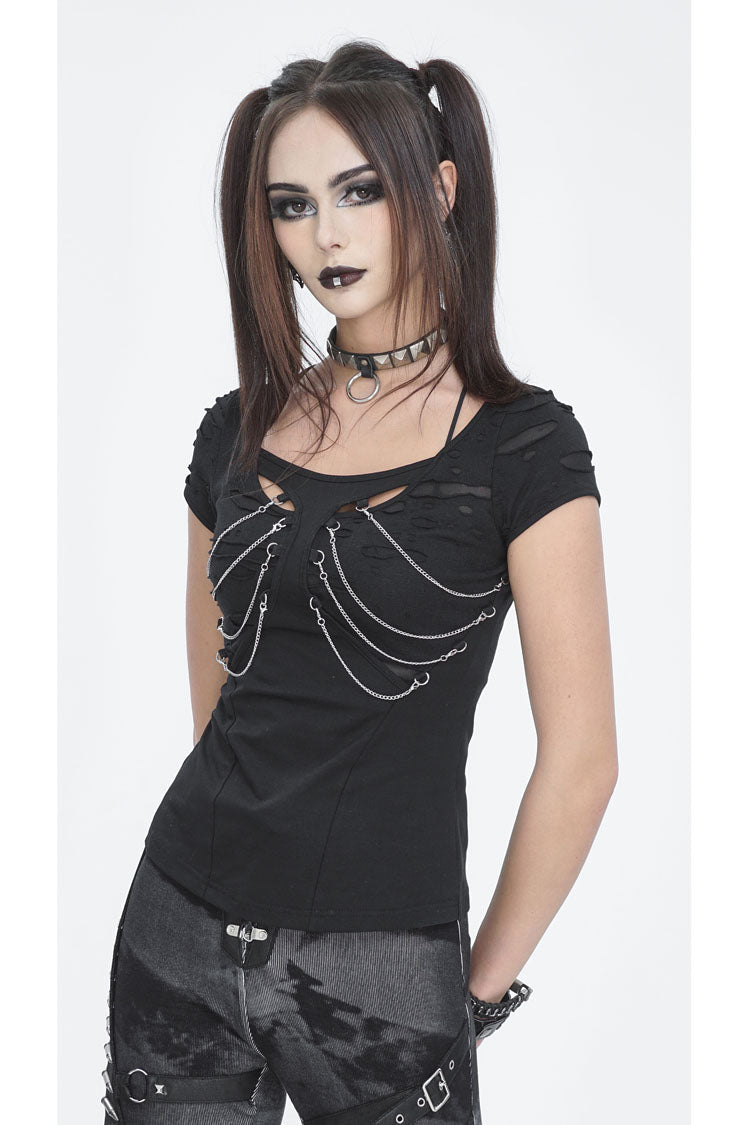 Steampunk Distressed Tee with Cutout Details for Women