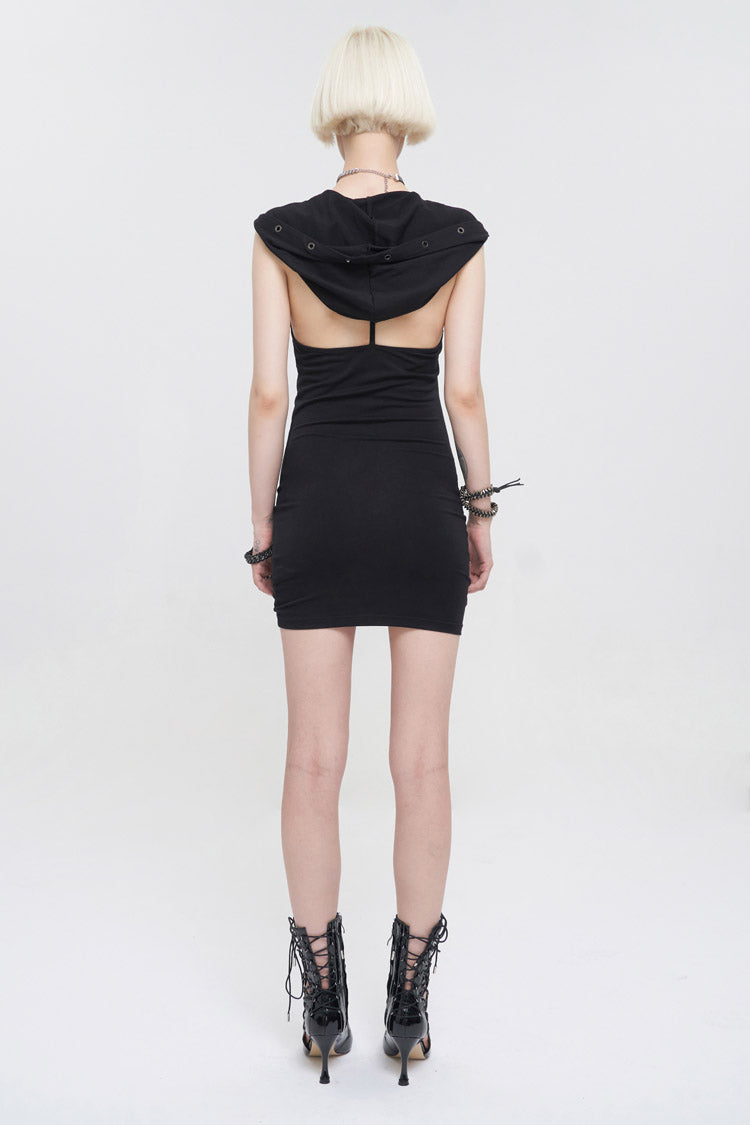 Cross Straps Backless Hooded Sleeveless Wrap Punk Dress