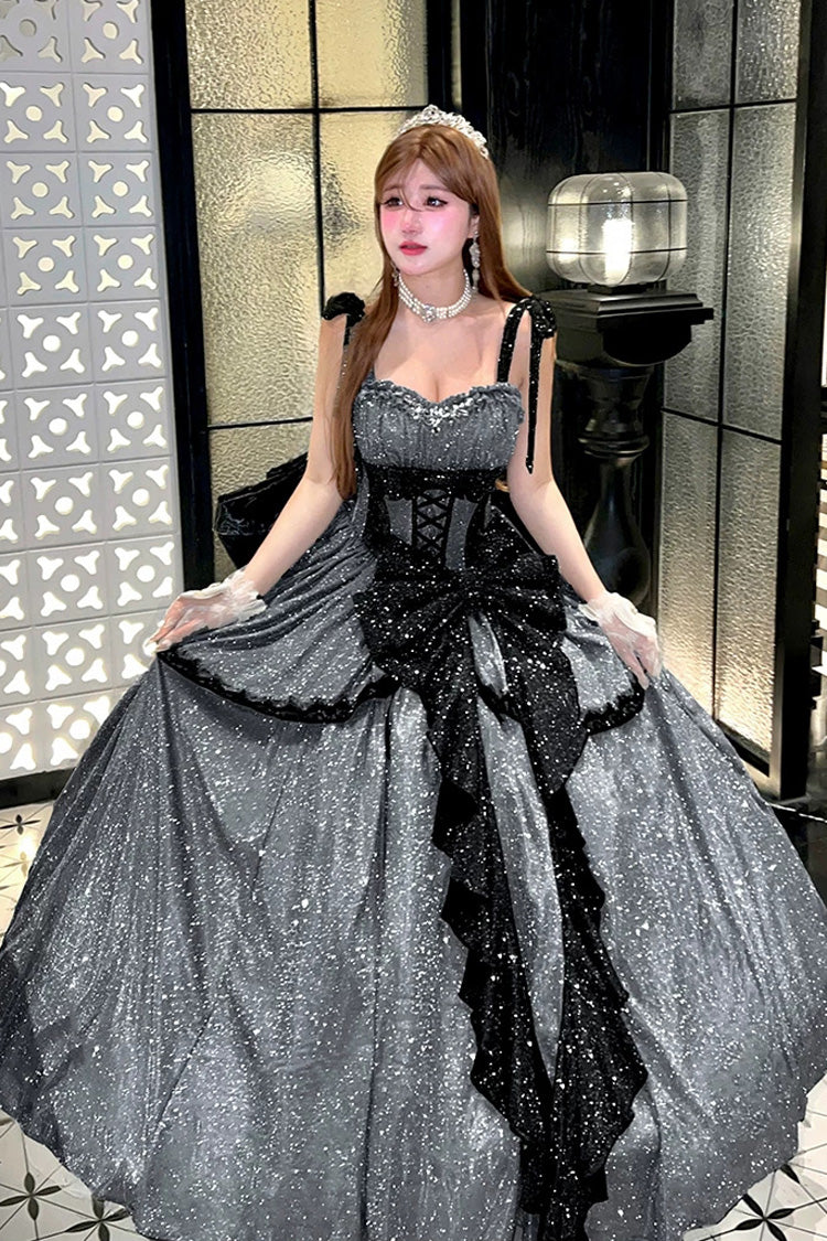 Asymmetric Glitter Bow Jsk Dress - Galaxy of Fallen Tears