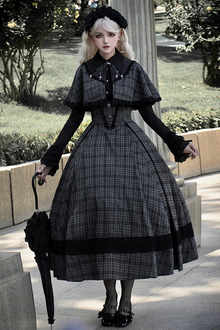 Gothic Lolita Dress with Plaid Print Ruffle and Chest Support