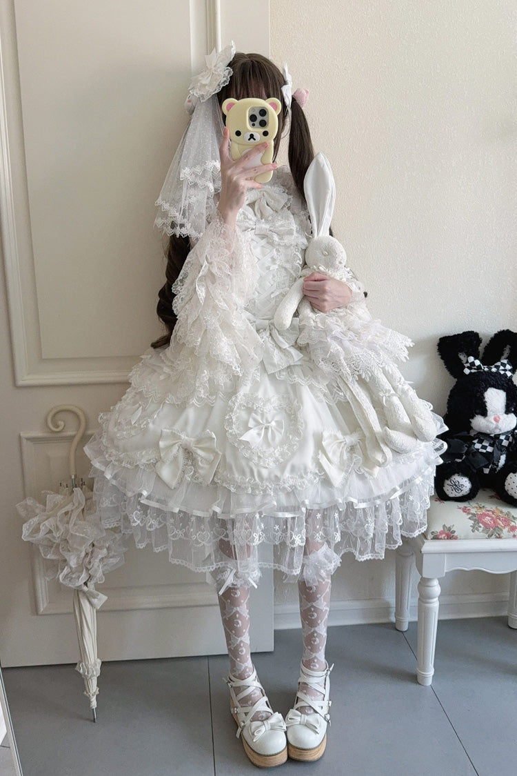 Ivory Sleeveless Embroidered Lace-Up JSK Dress - Sweetheart