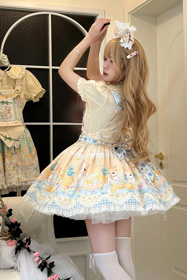 Yellow Sweet Lolita Strap Dress with Bowknot Lace - Pineapple Cat