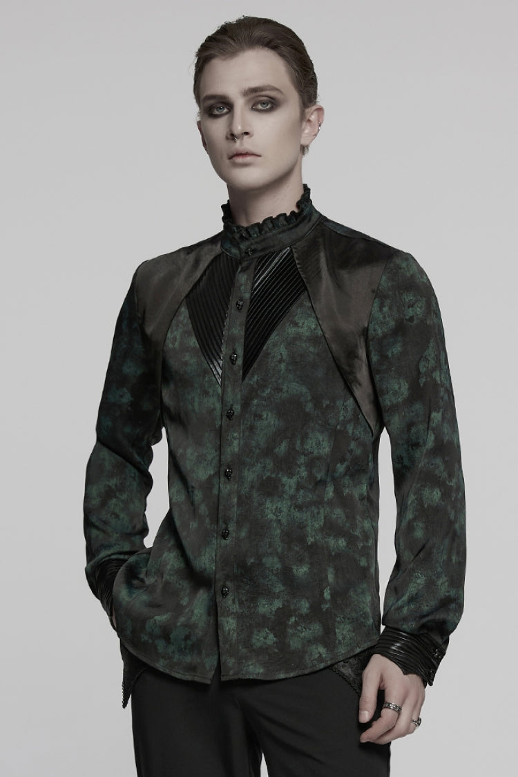 Ruffle Pleated Stand Collar Long Sleeve Blouse - Gothic