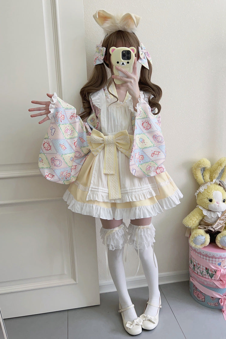 Showa Sweet Pet Japanese Maid Lolita Dress with Ruffle Bowknot