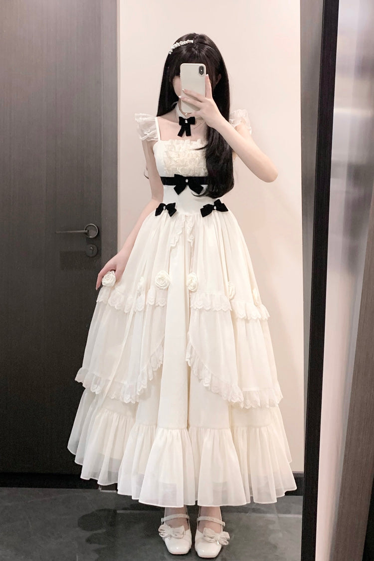 Ivory Poetry Ruffled Elegant Princess Lolita Tiered Dress - Sweet Bowknot