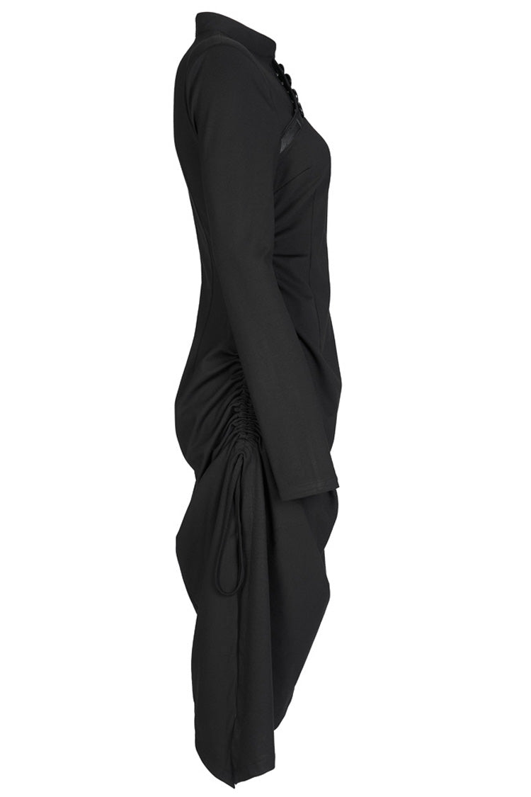 Improved Cheongsam Pointed Hem Drawstring Collar Long Sleeve Punk Dress