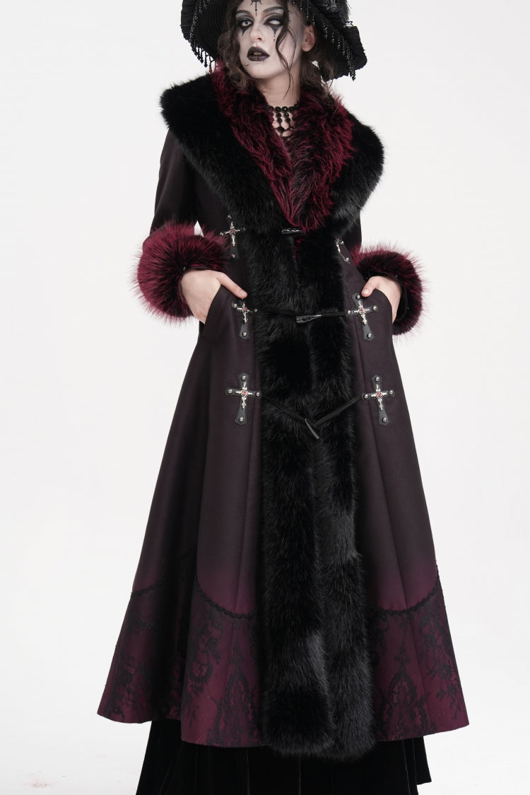 Noir & Scarlet Cross-Laced Lace Gothic Long Coat