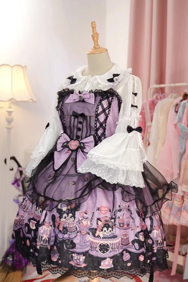 Devil Cat Violet Ruffle Bowknot Lace Gothic JSK Dress Plus Size - Devil Cat
