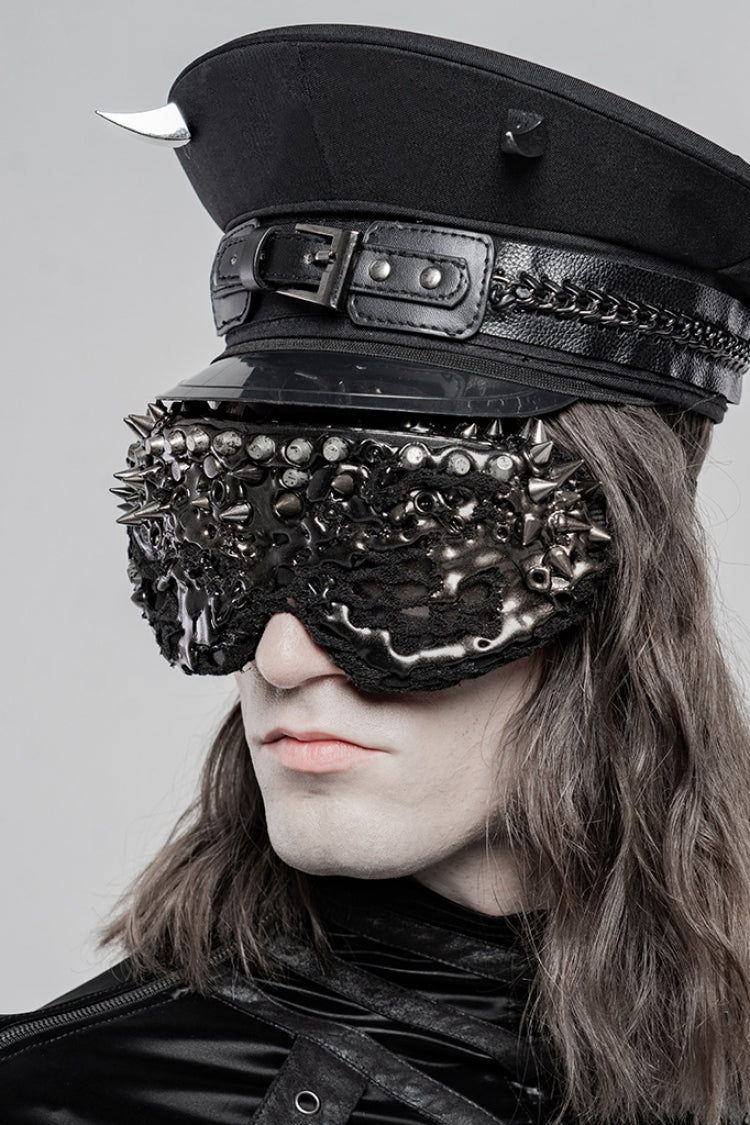 Steampunk Military Hat with Leather Buckle and Rivets