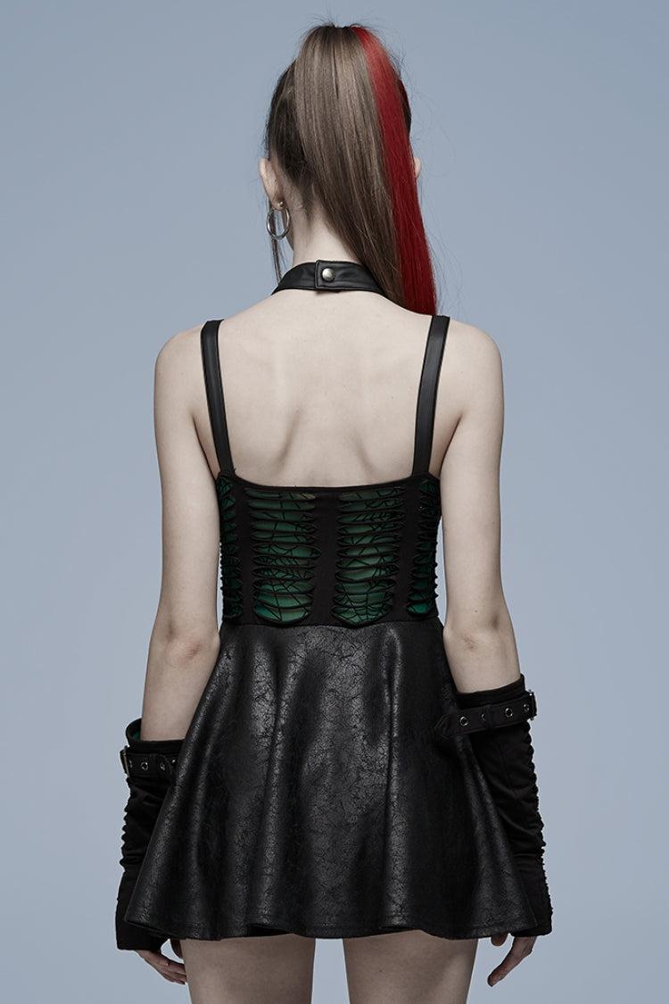 Sleeveless Spider Web Stitching Ripped Gothic Dress