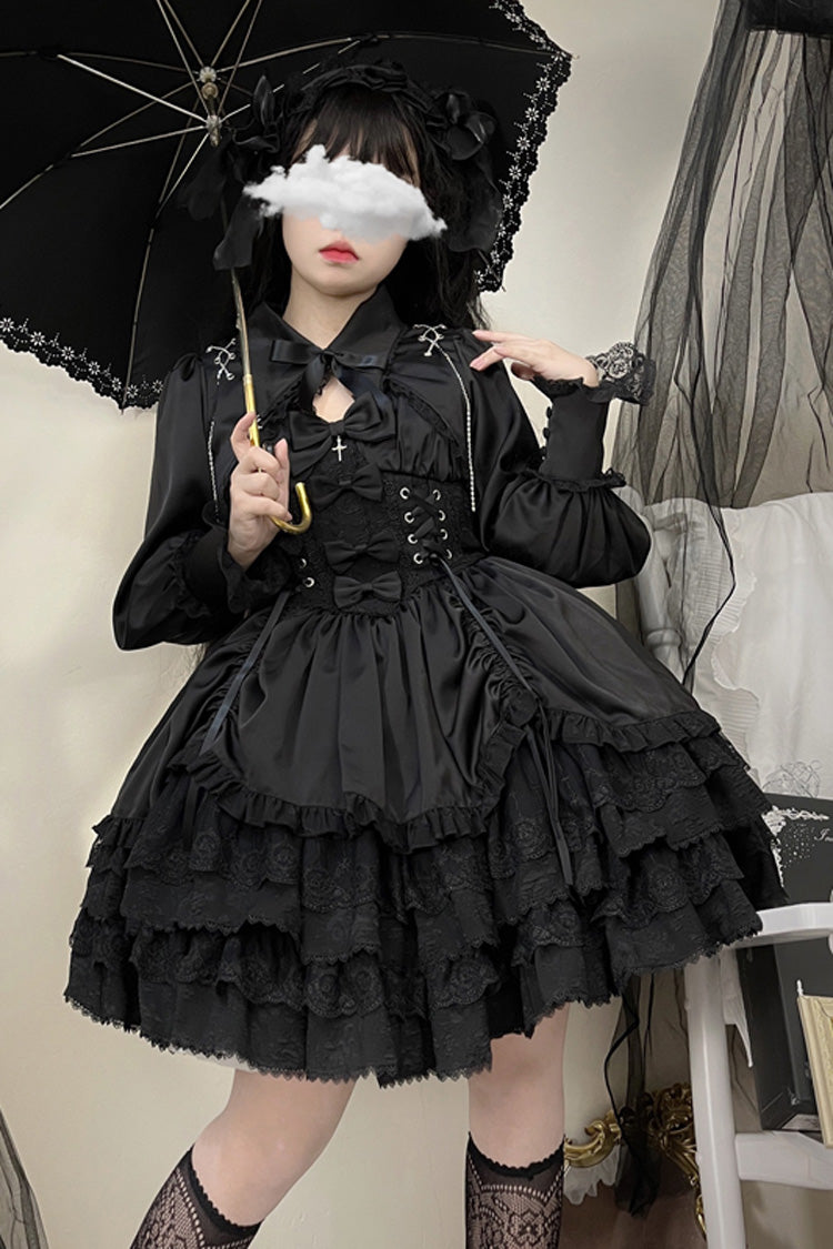 Jet Multi-Layered Bow Lace JSK Dress - Cross of Merit