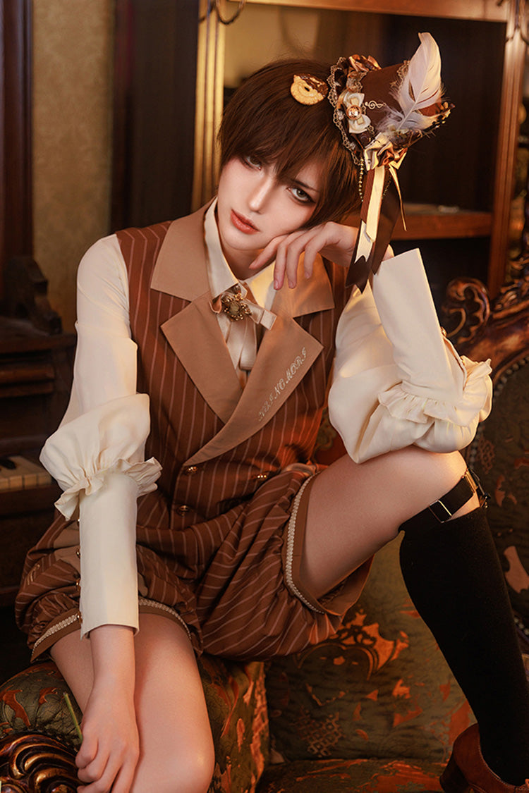 Cocoa Stripe Violin Print Ouji Lolita Ensemble