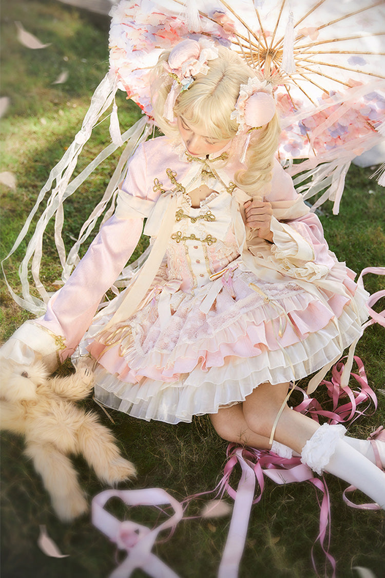 Blush White Pear Fantasy Multi-Layer Ruffle Lace Sweet Oriental Princess Jumper Dress