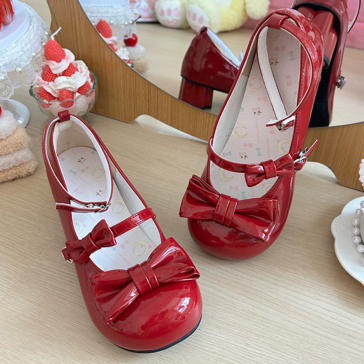 Cat Paw Heel Bow Mary Jane Shoes - Round Toe, 7 Shades