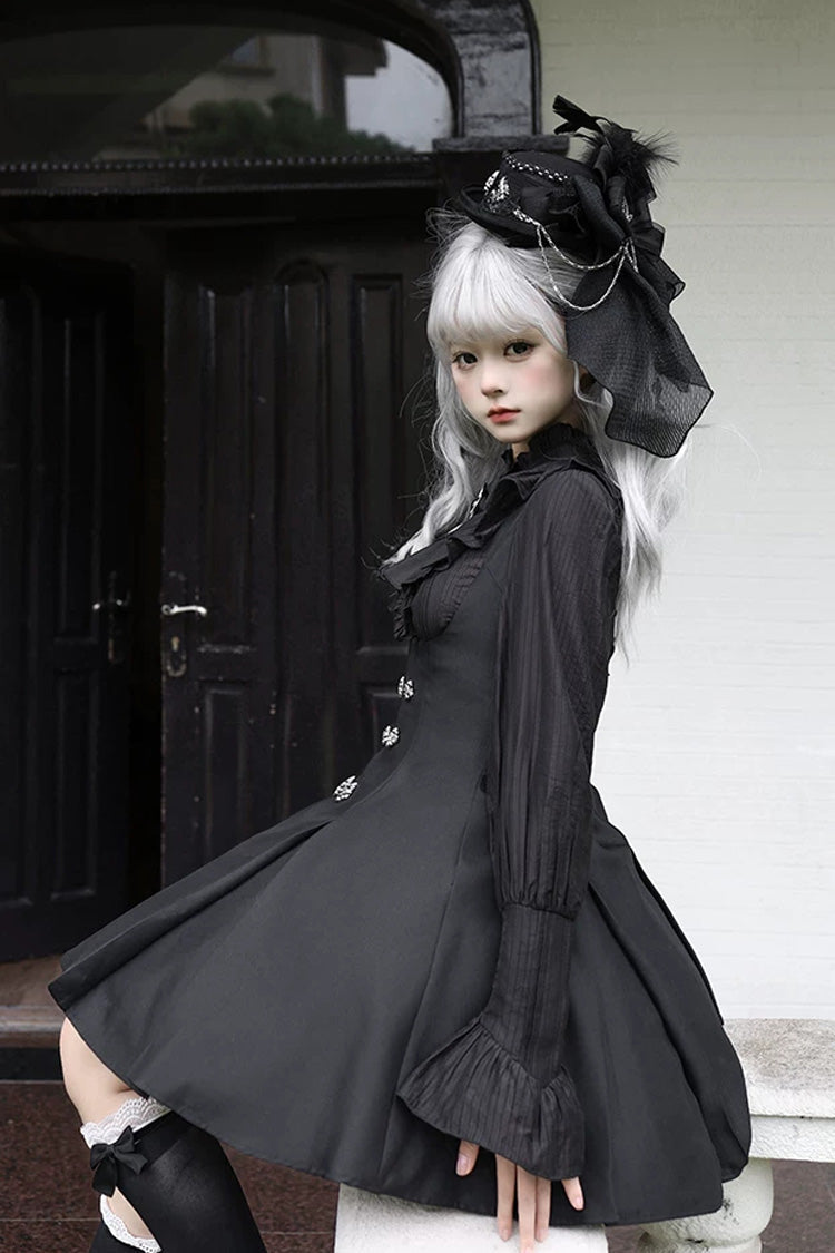 Black Double-Breasted Gothic Lolita Bustier Suspender Dress - Gothic Night Butler