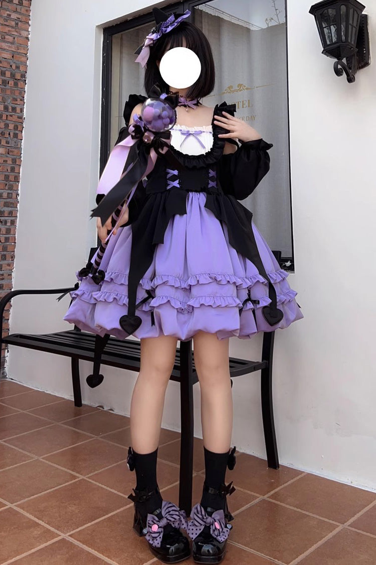 Lavender Starry Night Witch Multi-Layer Ruffled Jumper Dress