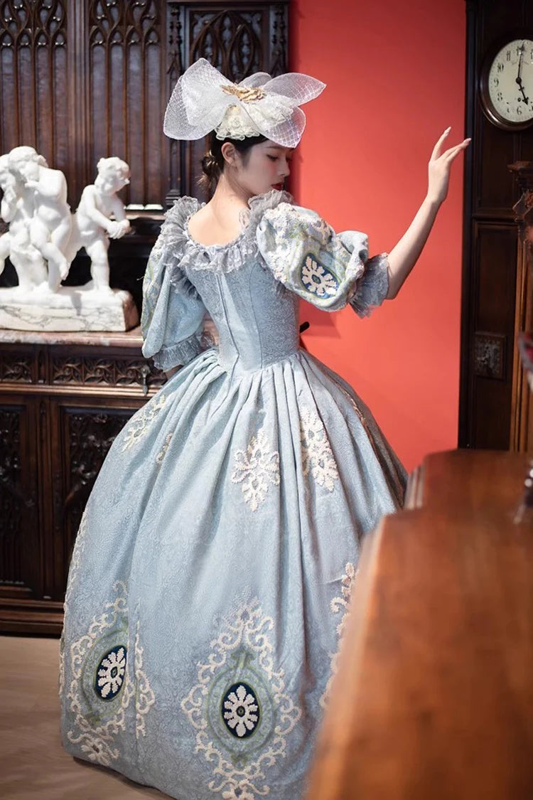 Blue Printed Embroidery Victorian Dress - Vintage Lolita