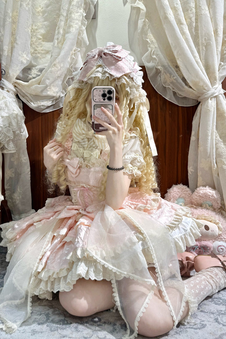 Pink Sleeveless Multi-Layer Ruffle Bow Princess Ballet Sweet JSK Dress