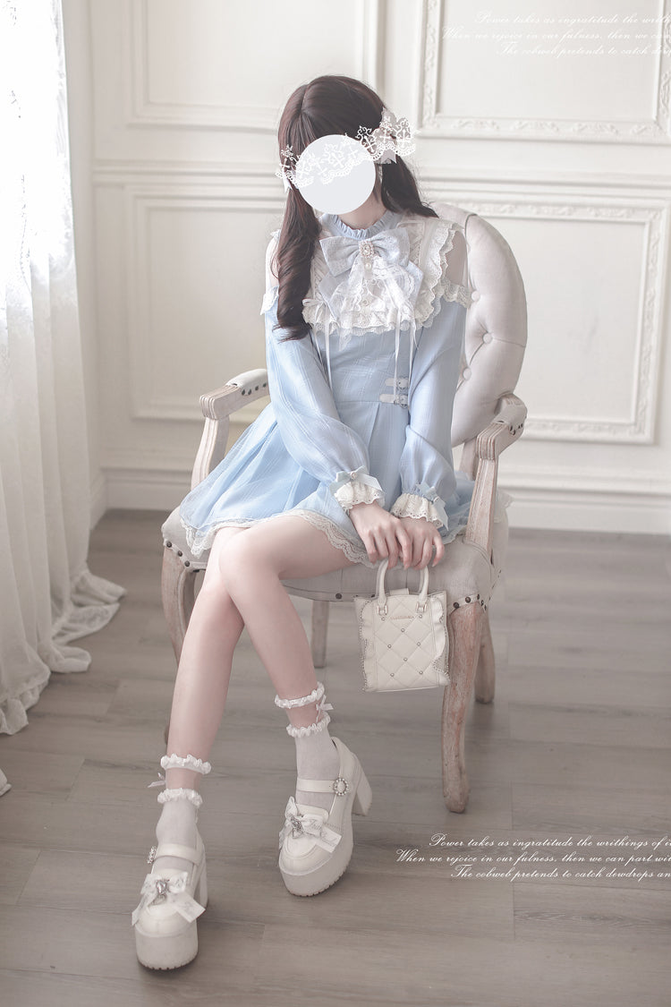 Aqua Angel Heartbeat Bow-Detailed Lace Jirai Dress
