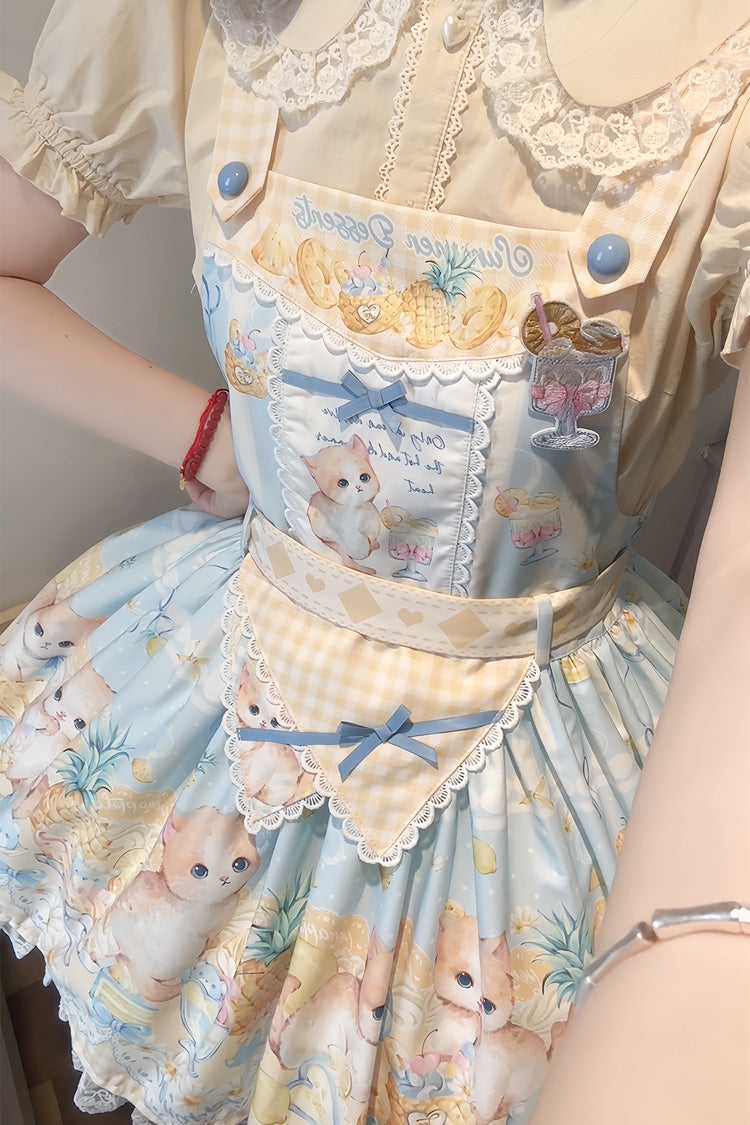 Sweet Lolita Strap Dress with Bowknot Lace - Pineapple Cat