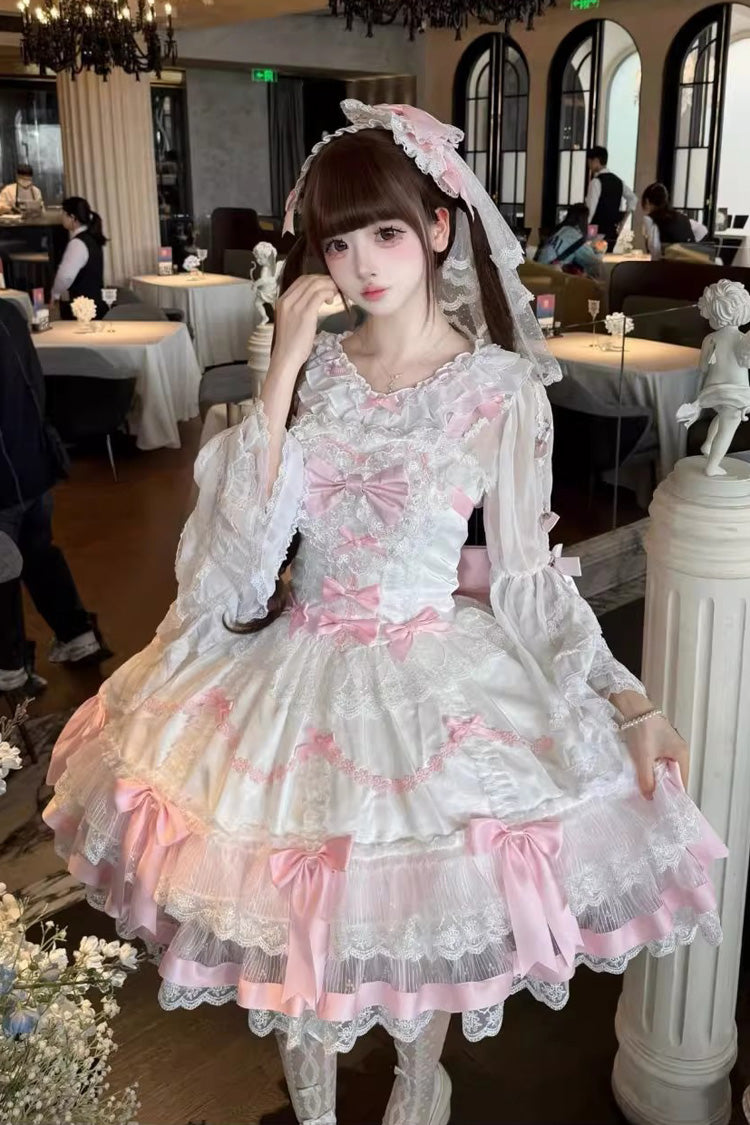 Pink White Scarlet Heart Cocoa Sleeveless Triple-Layered Ruffle Embroidery Lace Sweet Lolita Jsk Dress