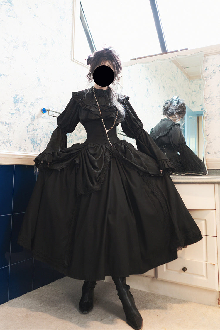 Black Sleepwalking Long Hime Sleeves Stitching Lace Plus Size Elegant Gothic Skirt Set