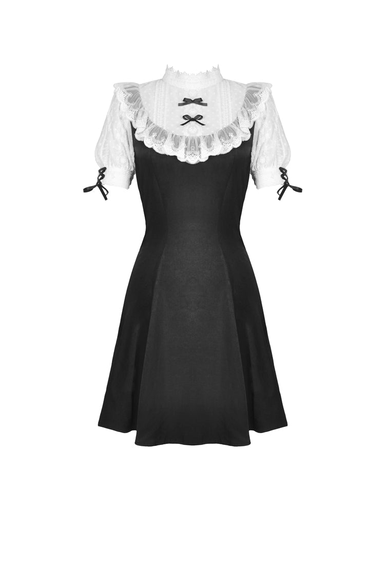 Stand Collar Short Sleeve Ruffled Gothic Lolita Doll Midi Dress