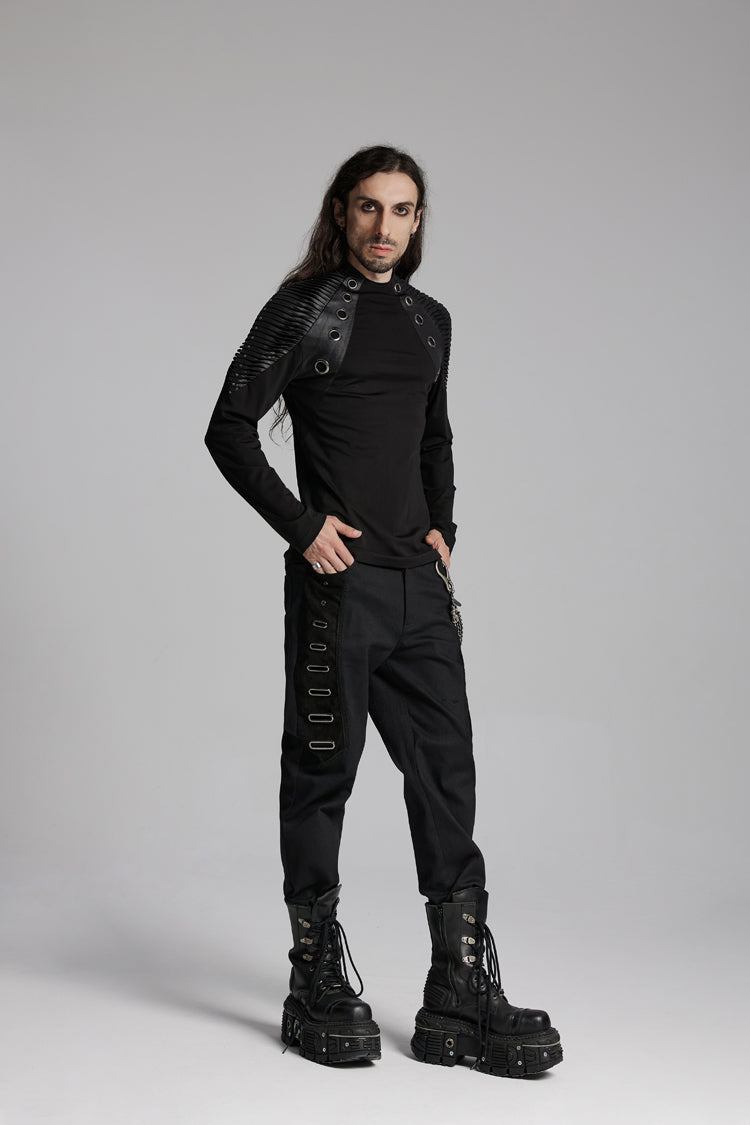 Umbra Crewneck Long-Sleeve Pleated Loop Punk Blouse for Men