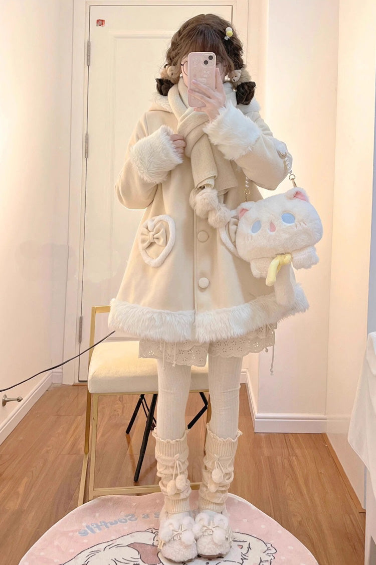 Rabbit Ears Single-Breasted Coat with Bowknot in Light Yellow