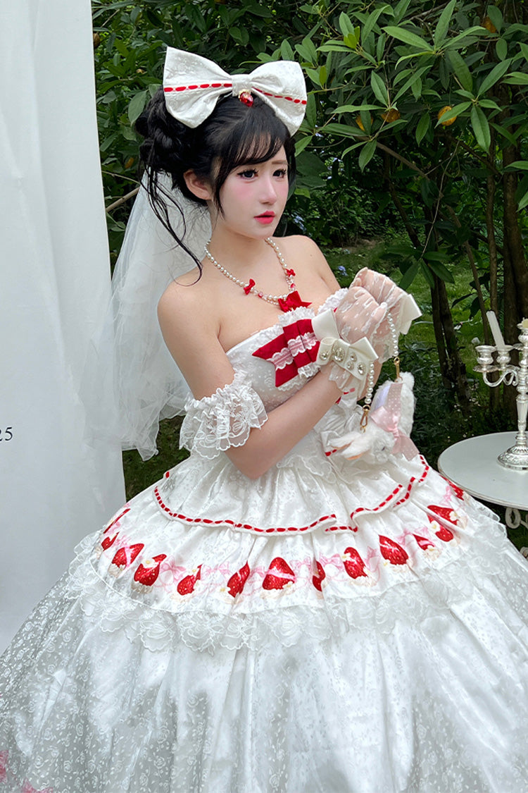 Ivory Off-Shoulder Strawberry Print Dress Set with Ruffles - True Love Strawberry