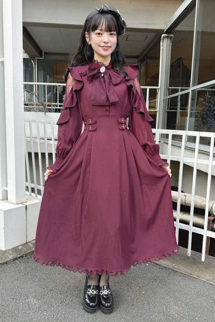 Jirai Kei Off Shoulder Dress - Stand Collar, Hollow Bow